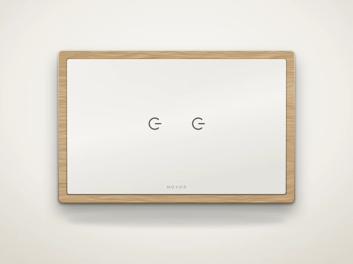 White glass, light wood frame