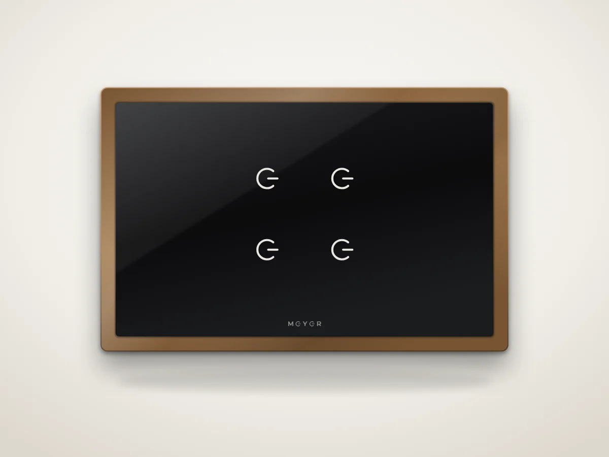 Black glass, bronze metallic frame